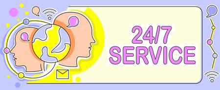 Text sign showing 24 Or 7 Service. Business concept Always available to serve Runs constantly...