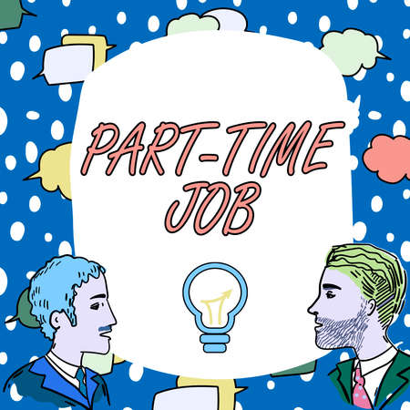 Conceptual caption Part Time Job. Business concept Weekender Freelance Casual OJT Neophyte Stint Seasonal Team Members Looking At Whiteboard Brainstorming New Solutions.の写真素材