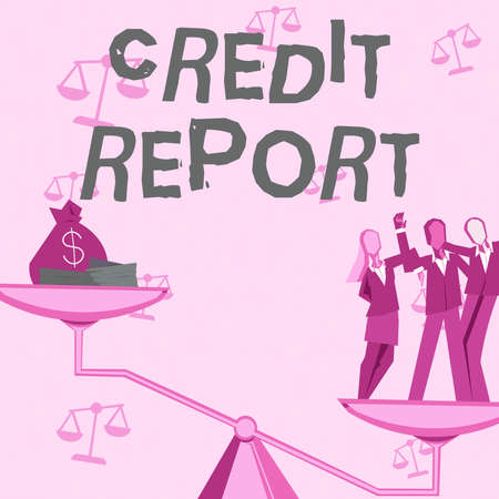 Handwriting text Credit Report. Concept meaning Borrowing Rap Sheet Bill and Dues Payment Score Debt History Colleagues achieving teamwork accomplishing successful financial gain.の写真素材