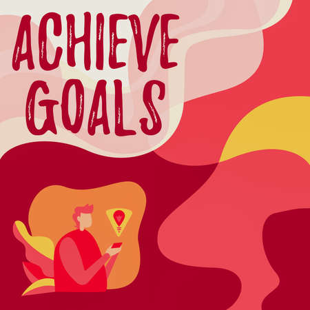 Handwriting text Achieve Goals. Business overview Results oriented Reach Target Effective Planning Succeed Businessman Using Mobile Phone Making Plans Accomplishing Latest Goals.の写真素材