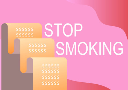 Inspiration showing sign Stop Smoking. Business showcase Discontinuing or stopping the use of tobacco addiction File paper representing future financial plans calculating mortgage.の写真素材