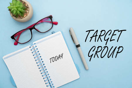 Sign displaying Target Group. Business idea Particular showing that an advertisement intended to reach to Flashy School Office Supplies, Teaching Learning Collections, Writing Tools,の写真素材
