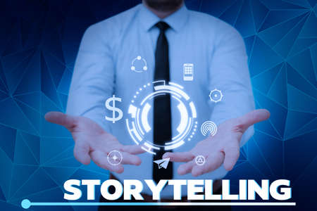 Text sign showing Storytelling. Word for social and cultural Activity with Theatrical Gestures...