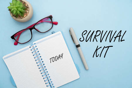 Sign displaying Survival Kit. Internet Concept Emergency Equipment Collection of items to help...