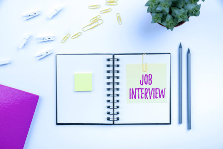 Handwriting text Job Interview. Internet Concept Assessment Questions Answers Hiring Employment Panel Flashy School Office Supplies, Teaching Learning Collections, Writing Tools,の写真素材