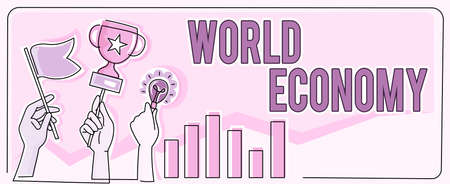 Conceptual caption World Economy. Business approach Global Worldwide International markets trade...
