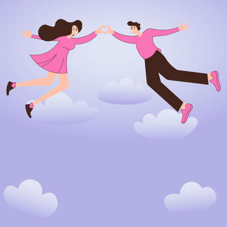 Man and Woman holding hands represent love care during Valentine. Hands forming heart displays romantic passionate couple smiling enjoying their lovely dreams.のイラスト素材