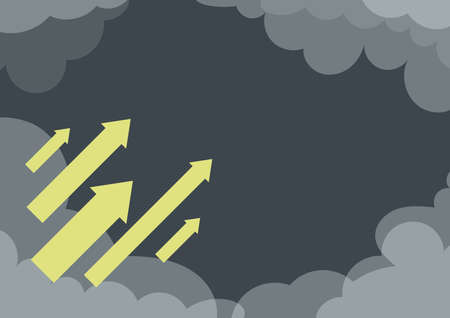 Arrows moving quickly towards sky surrounded with clouds representing achieving goal success. Aiming...
