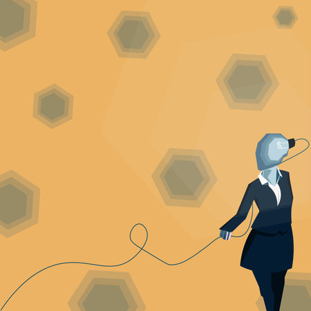 Professional woman head full new ideas. Lady wearing formal attire light bulb brain connected. Creative thinking for problem solving. Bright vision leader.のイラスト素材