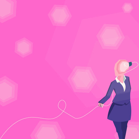 Professional woman head full new ideas. Lady wearing formal attire light bulb brain connected. Creative thinking for problem solving. Bright vision leader.のイラスト素材