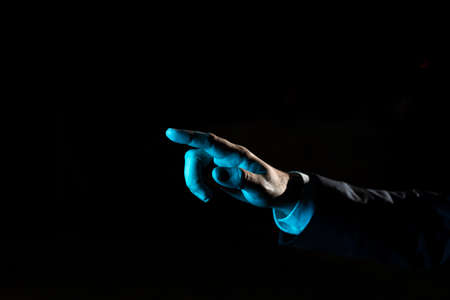 One Finger Pointing Important Infortmations. Hand Presenting Crutial Announcement. Man Showing...