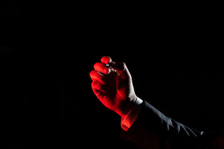 Hand Pointing Important Informations With Pen. Palm Presenting Crutial Announcements. Businessman Showing Recent Updates. Executive Displaying Late Achievements.の写真素材