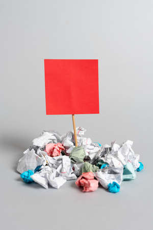 Paper Wraps Around Important Message Pinned On Stick. Crumpled Notes All Over Critical Information Glued On Piece Of Wood. Wrinkled Memos And Crutial Ideas.の写真素材