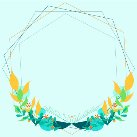 Frame With Leaves And Flowers Around And Important Announcements Inside. Framework With Different Plants All Over And Crutial Informations In. Floral Decor With Recent Ideas.のイラスト素材