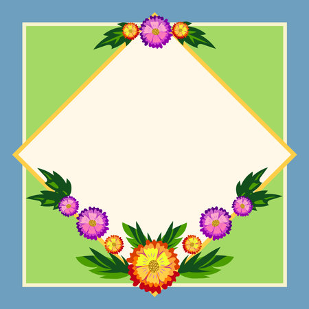 Frame With Leaves And Flowers Around And Important Announcements Inside. Framework With Different Plants All Over And Crutial Informations In. Floral Box With Recent Ideas.のイラスト素材