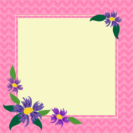 Frame With Leaves And Flowers Around And Important Announcements Inside. Framework With Different Plants All Over And Crutial Informations In. Floral Box With Recent Ideas.のイラスト素材