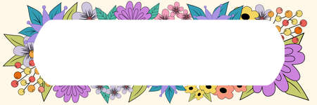 Frame With Leaves And Flowers Around And Important Announcements Inside. Framework With Different Plants All Over And Crutial Informations In. Floral Box With Recent Ideas.のイラスト素材