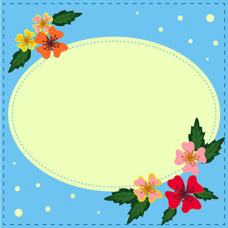 Frame With Leaves And Flowers Around And Important Announcements Inside. Framework With Different Plants All Over And Crutial Informations In. Floral Circle With Recent Ideas.のイラスト素材