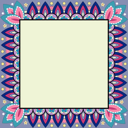 Frame With Leaves And Flowers Around And Important Announcements Inside. Framework With Different Plants All Over And Crutial Informations In. Floral Box With Recent Ideas.のイラスト素材