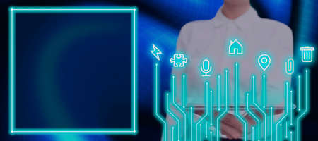 Businesswoman Holding A Tablet With Crucial Information And Displaying Digital S On Futuristic...