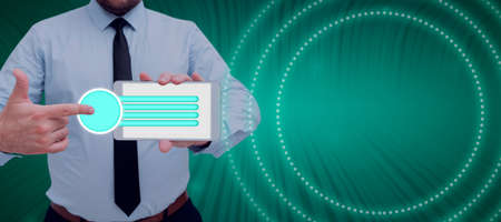 Businessman Showing Smartphone And Pointing At Digitally Generated Graph By Graphical Circle. Male...