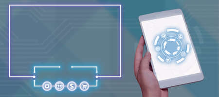 Man Holding Tablet With Circle With S Around And Presenting New Ideas In Frameworks. Businessman...