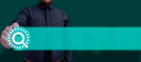 Businessman Touching Digital Display Futuristic Searching Technology System With Pen. Man Hand Holding Pen Presenting Digital System. Adult Presenting Technologyの写真素材