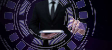 Lady in suit holding pen symbolizing successful teamwork accomplishing newest project plans. Woman carrying ballpoint pencil representing combined effort management.の写真素材