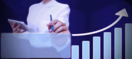 Lady in suit holding pen symbolizing successful teamwork accomplishing newest project plans. Woman...