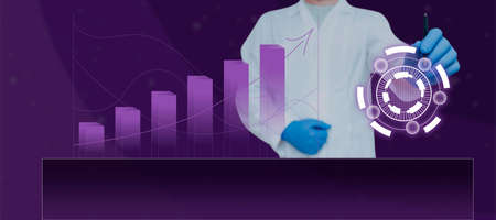 Doctor Holding Pen And Pointing On Digitally Generated Globe By Bar Graph And Line Graph With Arrow...