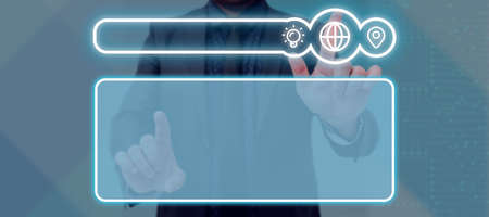 Businessman Pressing On Search Bar With New Data With One Finger And On Crutial Messages With Other....
