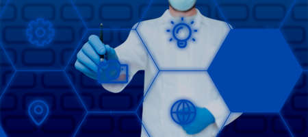 Doctor Pointing Pen On Digitally Generated Multiple S In Hexagon Pattern Showing Crucial...