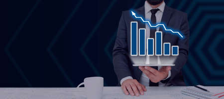 Businessman With Tablet Presenting Crucial Data Charts And Information In A Glowing Design. Man In A...