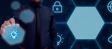 Businessman Holding Pen Which Points On Sign And Presenting Crutial Ideas. Man In Suit Having Pencil In Hand To Show Important Informations. Executive Displaying Data.の写真素材