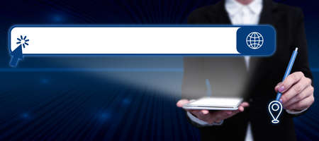 Businessman in suit holding tablet symbolizing successful teamwork accomplishing newest project...