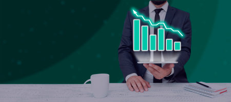 Businessman With Tablet Presenting Crucial Data Charts And Information In A Glowing Design. Man In A...
