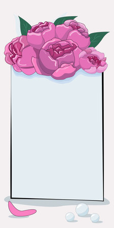 Frame With Leaves And Flowers Around And Important Announcements Inside. Framework With Different Plants All Over And Crutial Informations In. Floral Box With Recent Ideas.のイラスト素材