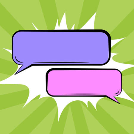 Pair Of Blank Color Speech Bubbles Of Rectangular Shape With Copy Space Over Color Background. Empty...