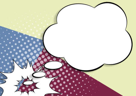 Blank Cloud Thought Bubble And Explosive Frame With Copy Space Colorful Background Design. Empty...