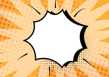 Comic Blank Speech Bubble With Copy Space And Colorful Doodles. Design Of Empty Template In Explosion Framework Representing Social Media Messaging And Connecting.の写真素材