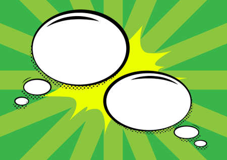 Pair Of Speech Bubbles In Oval Shape With Copy Space On Color Stripes Background Design. Empty...
