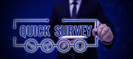 Handwriting text Quick Survey. Word for Conduct fast check on condition value situation of something...