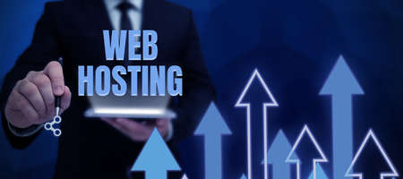 Text caption presenting Web Hosting. Business showcase The activity of providing storage space and...