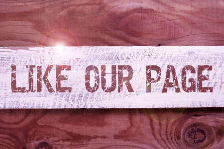 Text caption presenting Like Our Page. Business approach Follow us on the internet Contact Look for our website Important Informations Written On Piece Of Wood On Floor.の写真素材