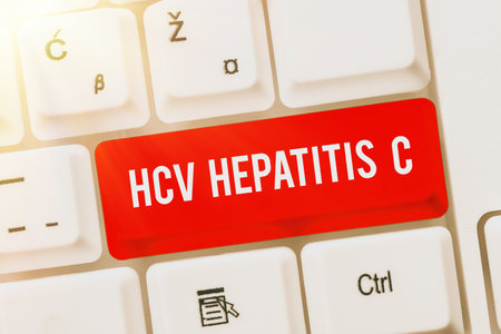 Conceptual caption Hcv Hepatitis C. Business showcase Liver disease caused by a virus severe chronic...