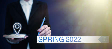 Text sign showing Spring 2022. Business overview time of year where flowers rise following winter...