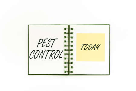 Text showing inspiration Pest Control. Internet Concept Killing destructive insects that attacks crops and livestock Flashy School Office Supplies, Teaching Learning Collections, Writing Tools,の写真素材