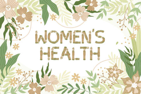 Conceptual caption Women S Health. Business showcase Women s is physical health consequence avoiding illness Frame Decorated With Colorful Flowers And Foliage Arranged Harmoniously.の写真素材
