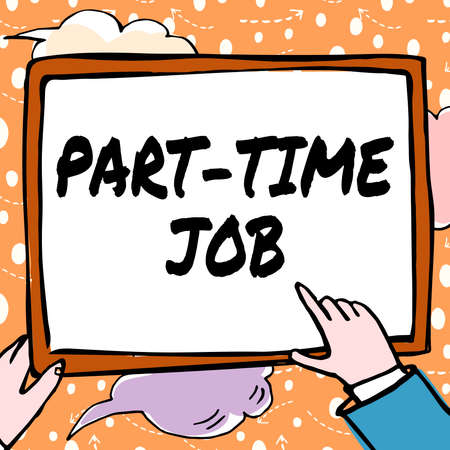 Handwriting text Part Time Job. Business overview Weekender Freelance Casual OJT Neophyte Stint Seasonal Hands Holding Paper Showing New Ideas Surrounded With Stars.の写真素材