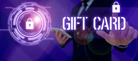 Text showing inspiration Gift Card. Business idea A present usually made of paper that contains your...